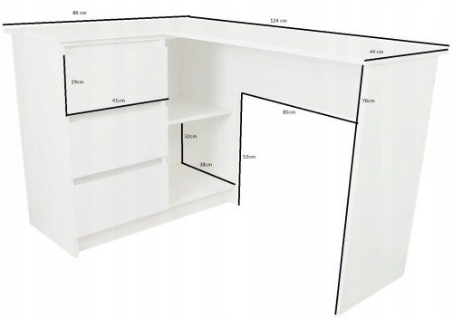 Biurko narożne CITY 124 cm – wersja prawa