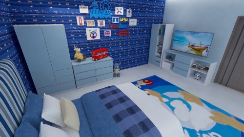 Meble Blue Sweet do pokoju dziecka – biurko, szafa, komoda i regał