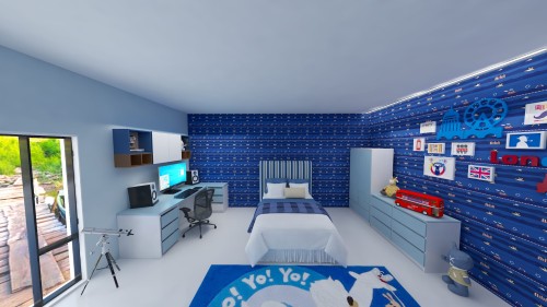 Biurko narożne LUNA Blue Sweet w aranżacji pokoju dziecka z meblami z tej samej kolekcji