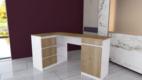 Biurko IBIZA biały mat i dąb Artisan