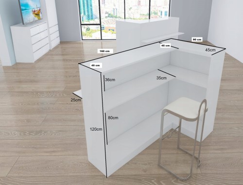 Lada recepcyjna LIHT 160 cm – schemat wymiarów