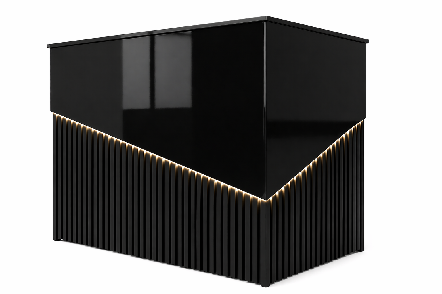 Czarna lada recepcyjna PERFECT SLIM LAMEL LED w połysku